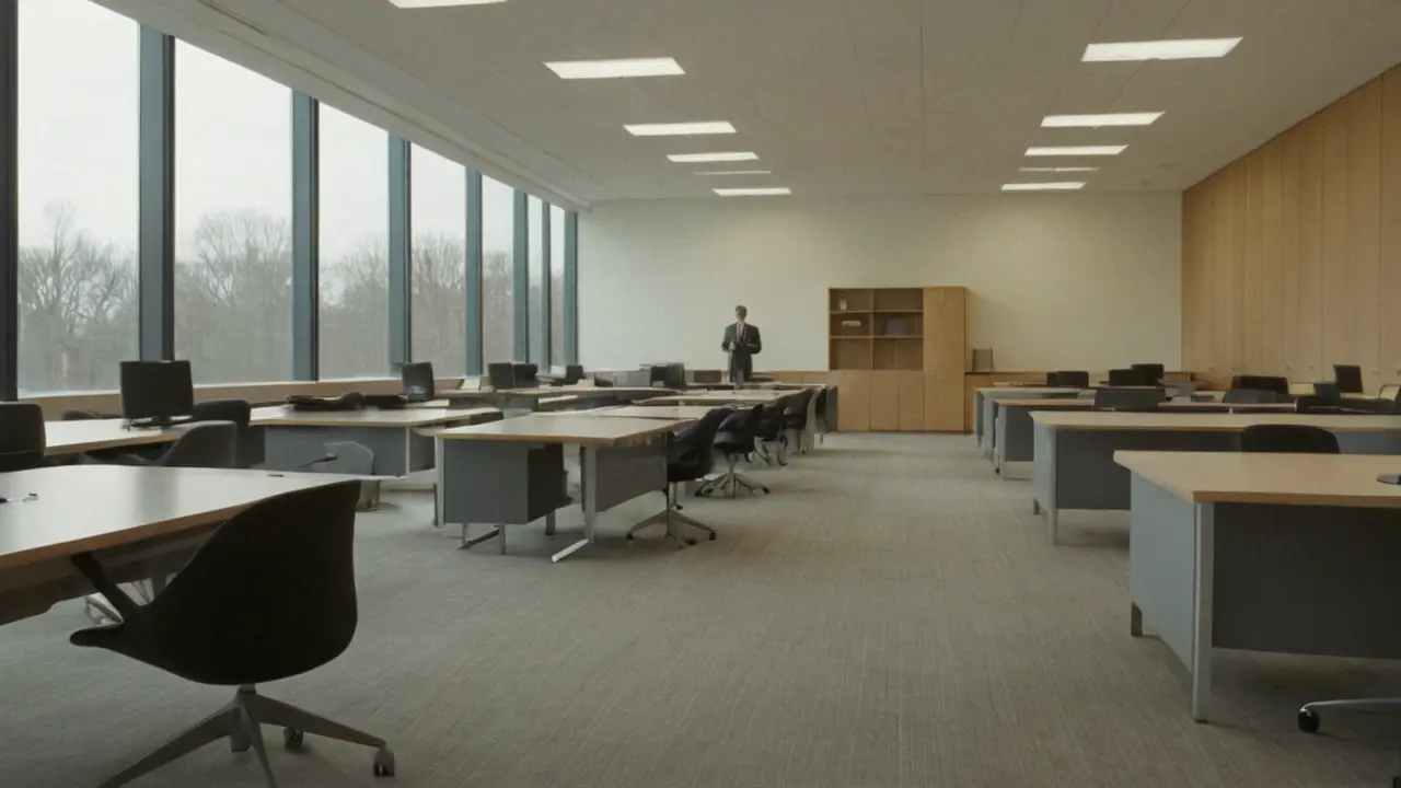 Ruhiger, weitläufiger Büroraum mit natürlichem Licht