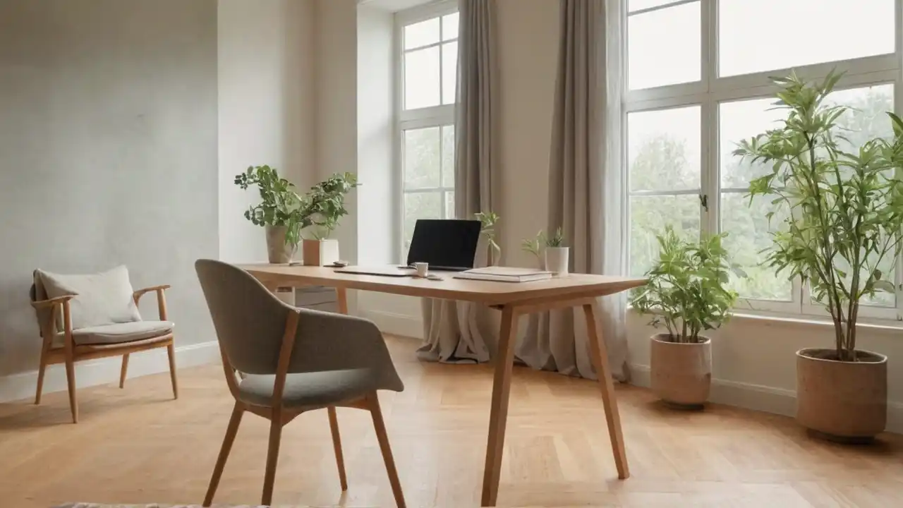 Ruhige, helle Arbeitsatmosphäre im neutralen Raum